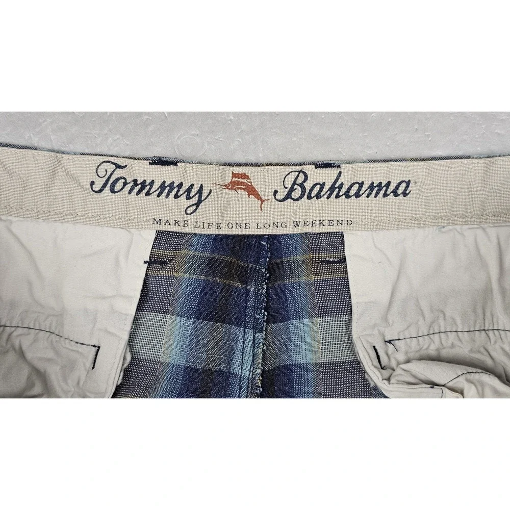 Tommy Bahama Shorts Mens 38 Blue Plaid Linen Tencel Pocket Casual Flat Front